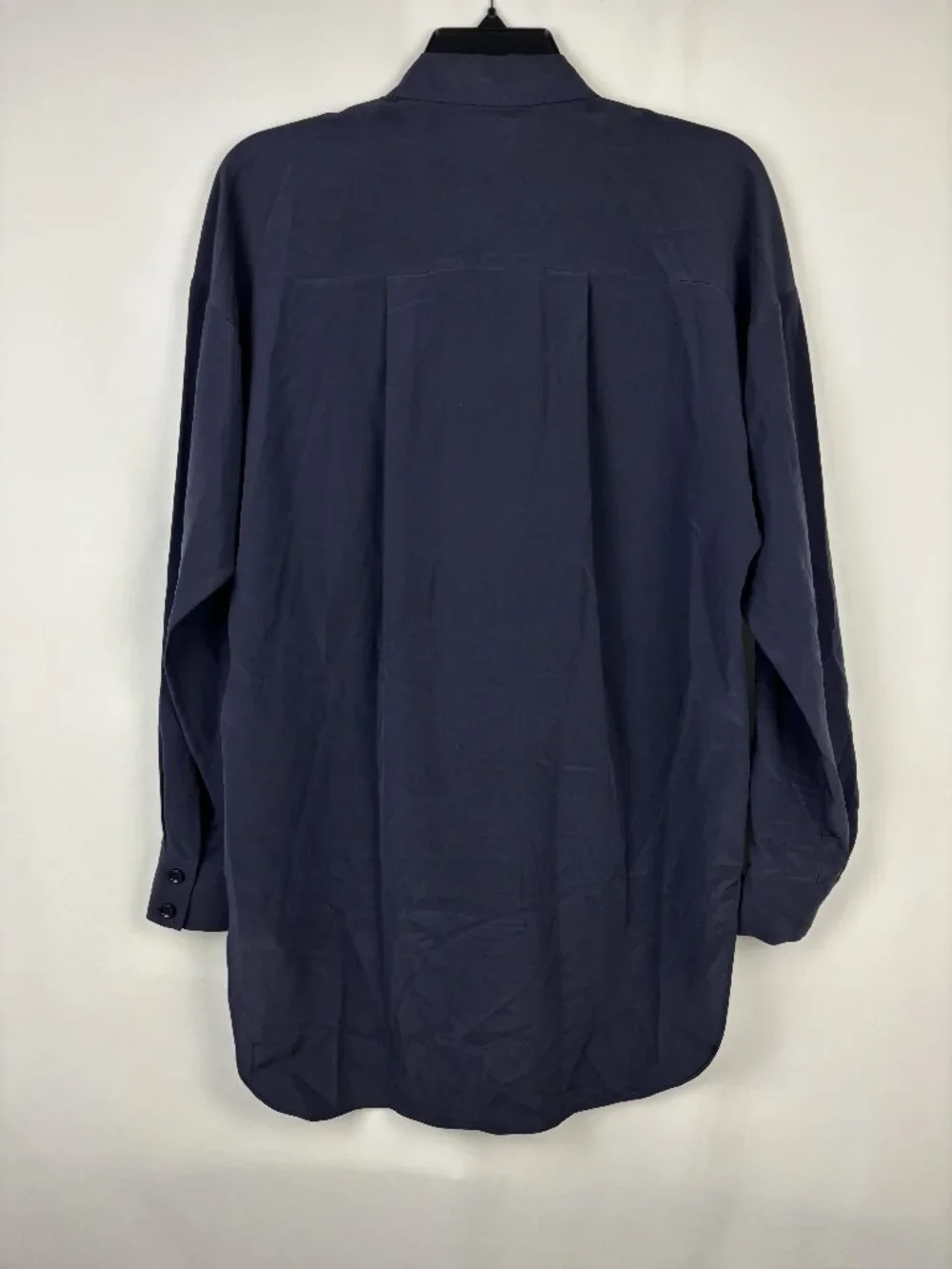 2 Kate Spade 100% Silk Button Up Navy Blue Collared Hi Lo Button Cuff Rounded